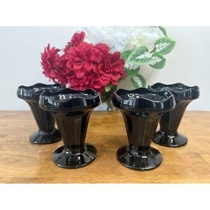 Vintage Luminarc France Black Amethyst Glass Sundae Dessert Compotes‎ Set MCM